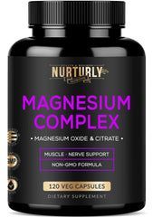 NURTURLY magnesium bottle front shows 500mg dosage for daily muscle and bone support.