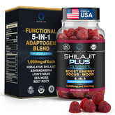 Nusalus Shilajit Plus Gummies front label for daily energy and focus.
