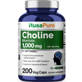 NusaPure Choline Bitartrate bottle with capsules for convenient daily use.