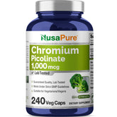 NusaPure Chromium Picolinate 1000mcg bottle front view for daily supplementation.