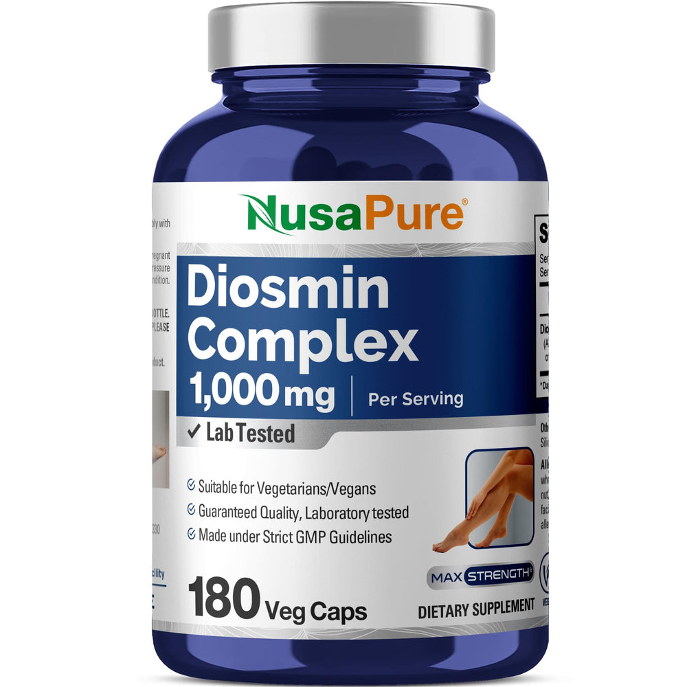 NusaPure Diosmin Complex bottle with 180 veggie capsules for convenient daily use.