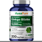 NusaPure Ginkgo Biloba bottle showing 50:1 extract for daily mental support