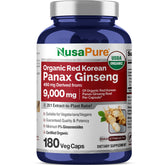 NusaPure Red Korean Panax Ginseng bottle front view with 20:1 extract for daily vitality.