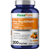 NusaPure Sea Buckthorn Omega-7 bottle front view for daily vegan wellness