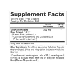 NusaPure Siberian Rhubarb label details, batch and quality information.