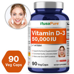 NusaPure Vitamin D3 50,000 IU bottle back with nutrition facts