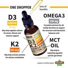 NUSAVA Vanilla-flavored D3K2 drops for easy daily use.