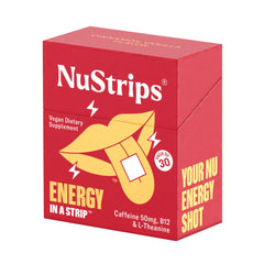 NuStrips energy strip open showing cinnamon vanilla flavor for a quick uplift.