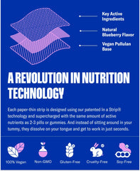 NuStrips vegan, non-GMO, gluten-free badge displayed with the product.