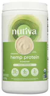 Nutiva hemp protein powder in a jar, perfect for smoothies.