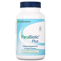 Nutra BioGenesis Parabiotic Plus bottle pour demonstrates herbal probiotic blend for microbiome support.