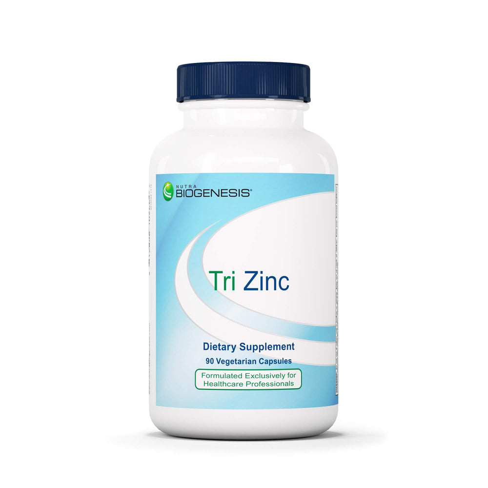 Nutra Biogenesis Tri Zinc bottle front showcasing daily immune and skin support