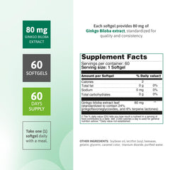 Nutra Nutrition Ginkgo Biloba bottle showing 80 mg per capsule.
