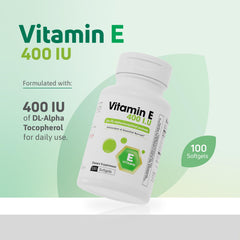 Nutra Nutrition Vitamin E 400 IU label highlighting gluten-free formula.