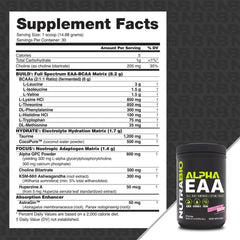NutraBio Alpha EAA bottle side view highlighting dragon fruit packaging