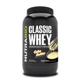 NutraBio Classic Whey Cake Batter powder tub for easy daily protein.