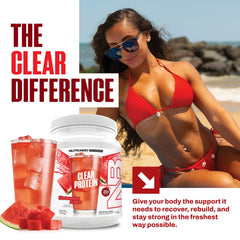 NutraBio Clear Protein Watermelon Breeze pour closeup focuses on foam-free texture.