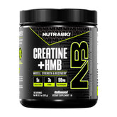 NutraBio Creatine + HMB powder bottle showcases the premium blend for muscle support.