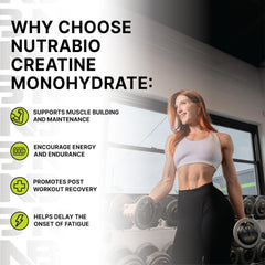 NutraBio Creatine Monohydrate powder dissolves easily, making post-workout shakes smoother.