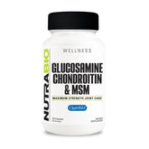NutraBio glucosamine chondroitin MSM capsules bottle for joint support.