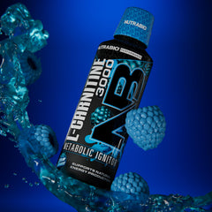 NutraBio L-Carnitine Liquid Shots being poured to illustrate quick absorption benefits.