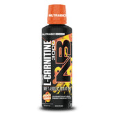 NutraBio L-Carnitine Liquid Shots bottle pouring, 3000mg dose for quick energy support.