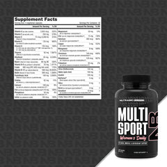 NutraBio Multisport Women capsules closeup highlights compact daily nutrition