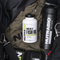 NutraBio Omega-3 bottle label with EPA and DHA details
