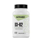 NutraBio D3 K2 bottle label showing 5000 IU D3 and MK7 potency for bone support