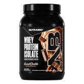 NutraBio Whey Isolate Gourmet Chocolate bag shows high-protein nutrition for workouts