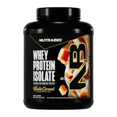 NutraBio Whey Isolate Vanilla Caramel tub showcasing premium protein for post-workout recovery