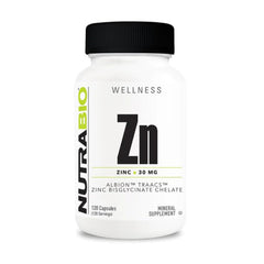 NutraBio Zinc Chelate: botella de cápsulas para uso diario.