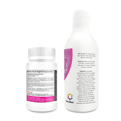 NutraBlast boric acid vaginal suppositories close-up showing doctor-designed formula