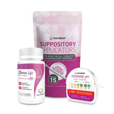 NutraBlast boric acid vaginal suppositories 600mg bottle for discreet daily use.