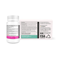 NutraBlast tea tree oil suppositories 12-count bottle close-up suggests soothing use