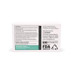NutraBlast Tea Tree Oil Suppositories bottle for gentle scent and cleansing routines.