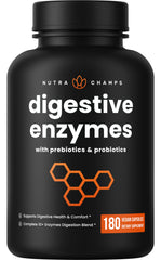NutraChamps Digestive Enzymes bottle shown for convenient daily gut support.