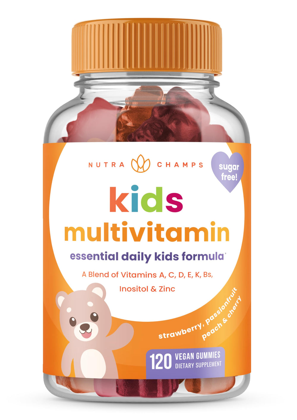 NutraChamps Kids Multivitamin Gummies bottle—sugar-free, vegan, and designed for daily nutrition.