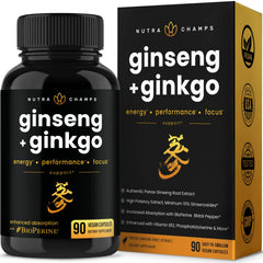 NutraChamps Korean Red Panax Ginseng capsules in bottle for energy and focus
