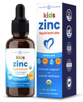 NutraChamps zinc drops for kids in a tangerine bottle with an easy dropper for dosing