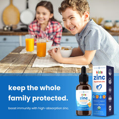 Close-up of NutraChamps zinc drops kids dropper highlighting vitamin C support