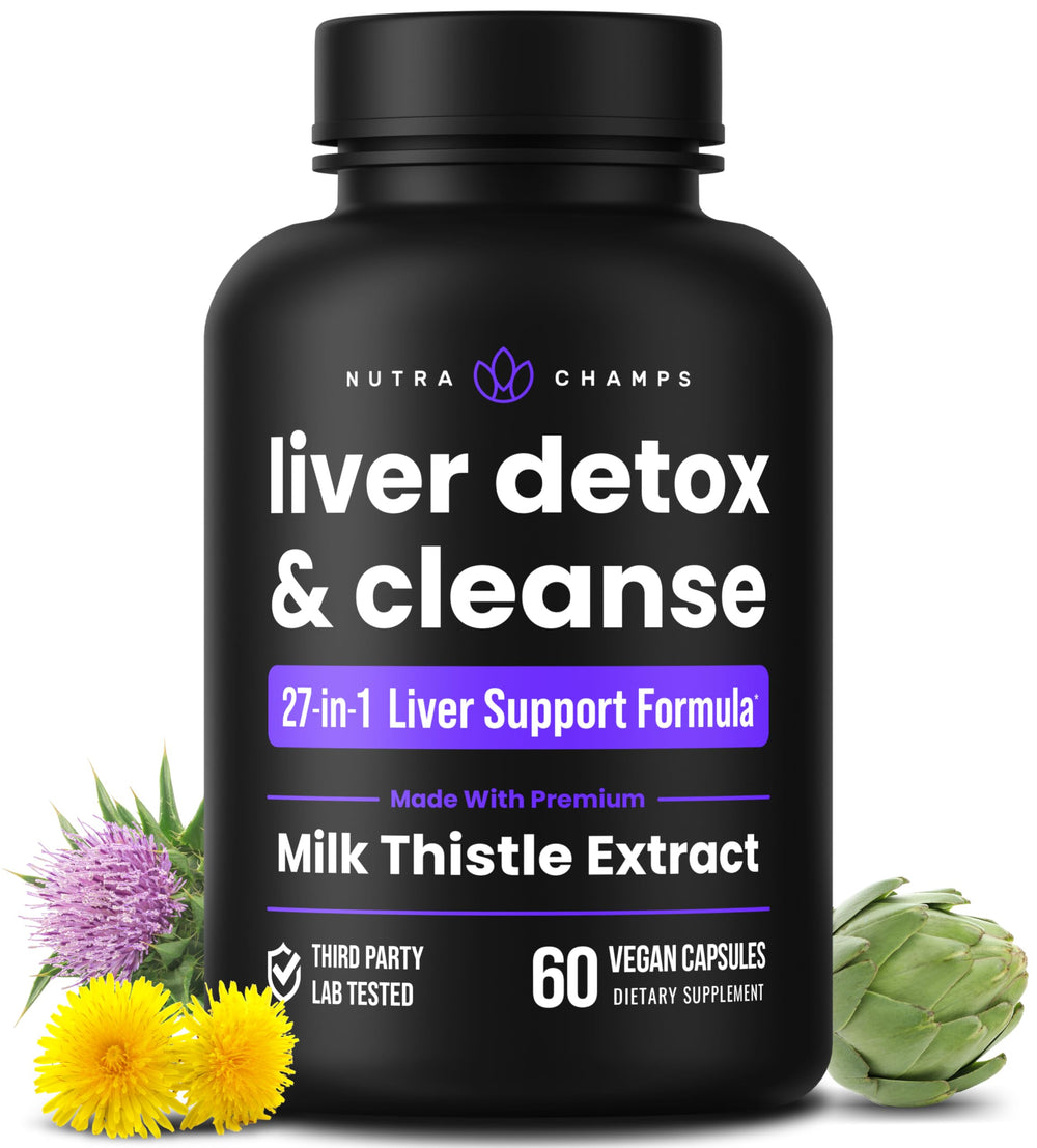 NutraChamps Liver Cleanse bottle shows daily liver support.