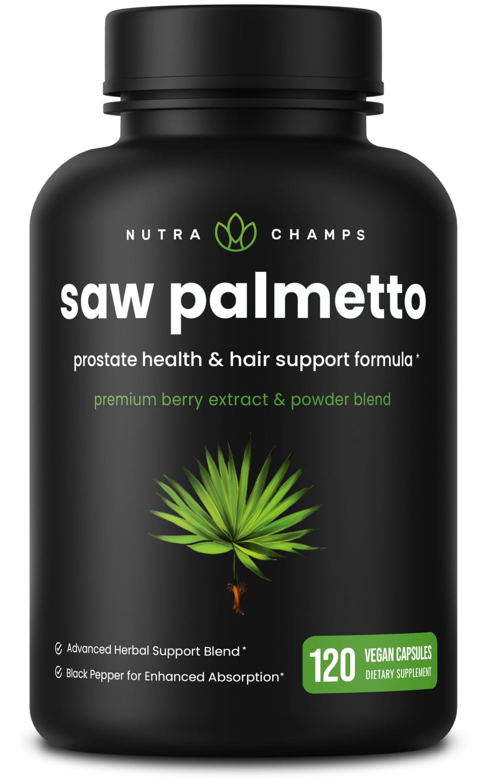 NutraChamps Saw Palmetto bottle with capsules for urinary support