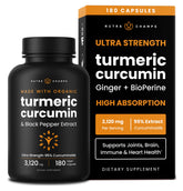NutraChamps Turmeric Curcumin bottle with 180 capsules for daily wellness.