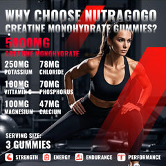 NUTRAGOGO Creatine Monohydrate Gummies close-up showing texture and flavor