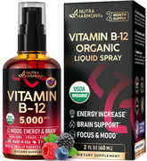 Nutraharmony B12 sublingual spray bottle for quick energy support.