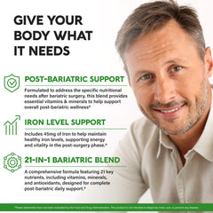 NutraHarmony bariatric multivitamin capsule close-up showing iron content