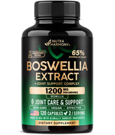 NutraHarmony Boswellia 1200mg capsules bottle highlighting joint support and mobility benefits.