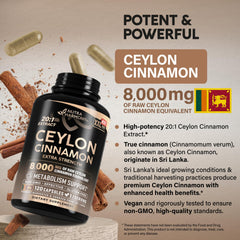 NUTRAHARMONY Ceylon Cinnamon capsules being poured for easy daily intake