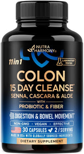 NutraHarmony Colon Cleanse bottle, ready for a gentle 15-day detox routine.